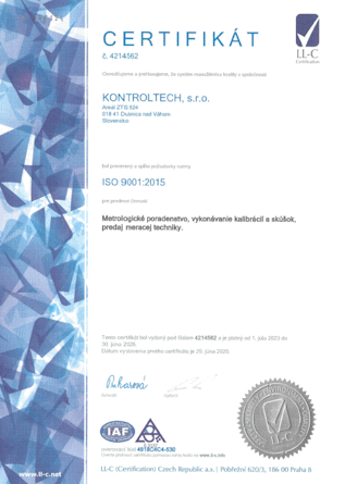 Náhľad certifikátu ISO 9001:2015